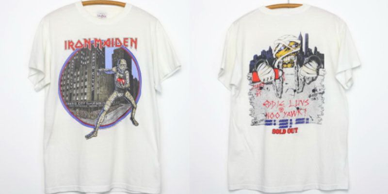 6. เสื้อ Iron Maiden Shirt Vintage tshirt 1985 Eddie Luvs Noo Yawk Tour Live After Death